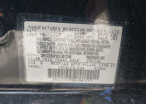 2014 Nissan Versa Note S Plus z USA, uszkodzony, nr VIN 3N1CE2CP0EL387259